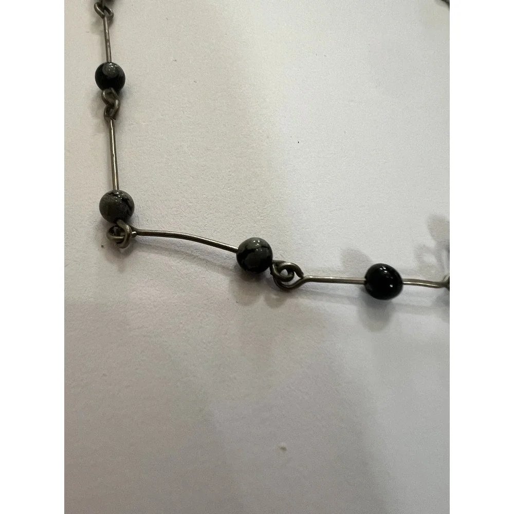 Artisan Wire Beaded Bracelet Gray‎ Black Beads Minimalist Modernist Open Airy